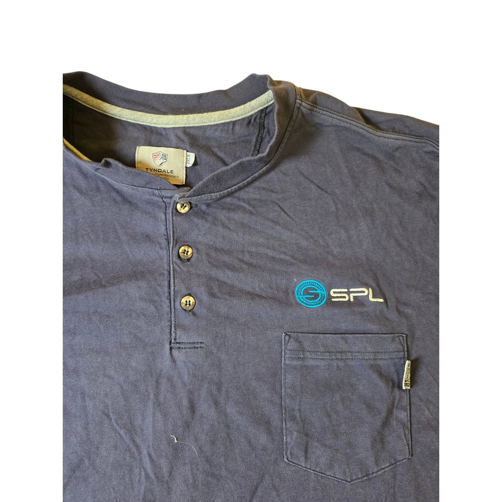 Tyndale FR Flame Resistant Henley Shirt Mens 2XL Navy Blue Long Sleeve SPL Logo - Picture 2 of 7